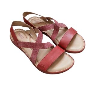 Born Strappy Sandals Women's 11 Red Leather And Stretch Textile Comfort Walking